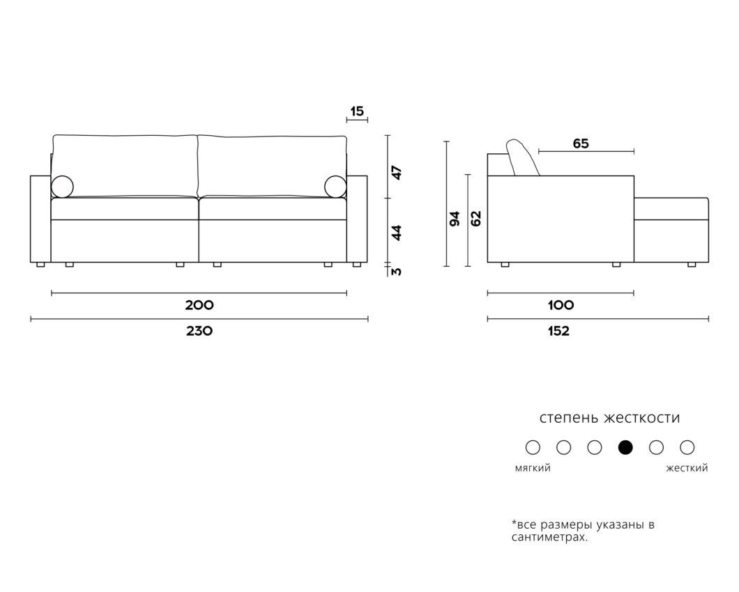 Диван с кушеткой размеры